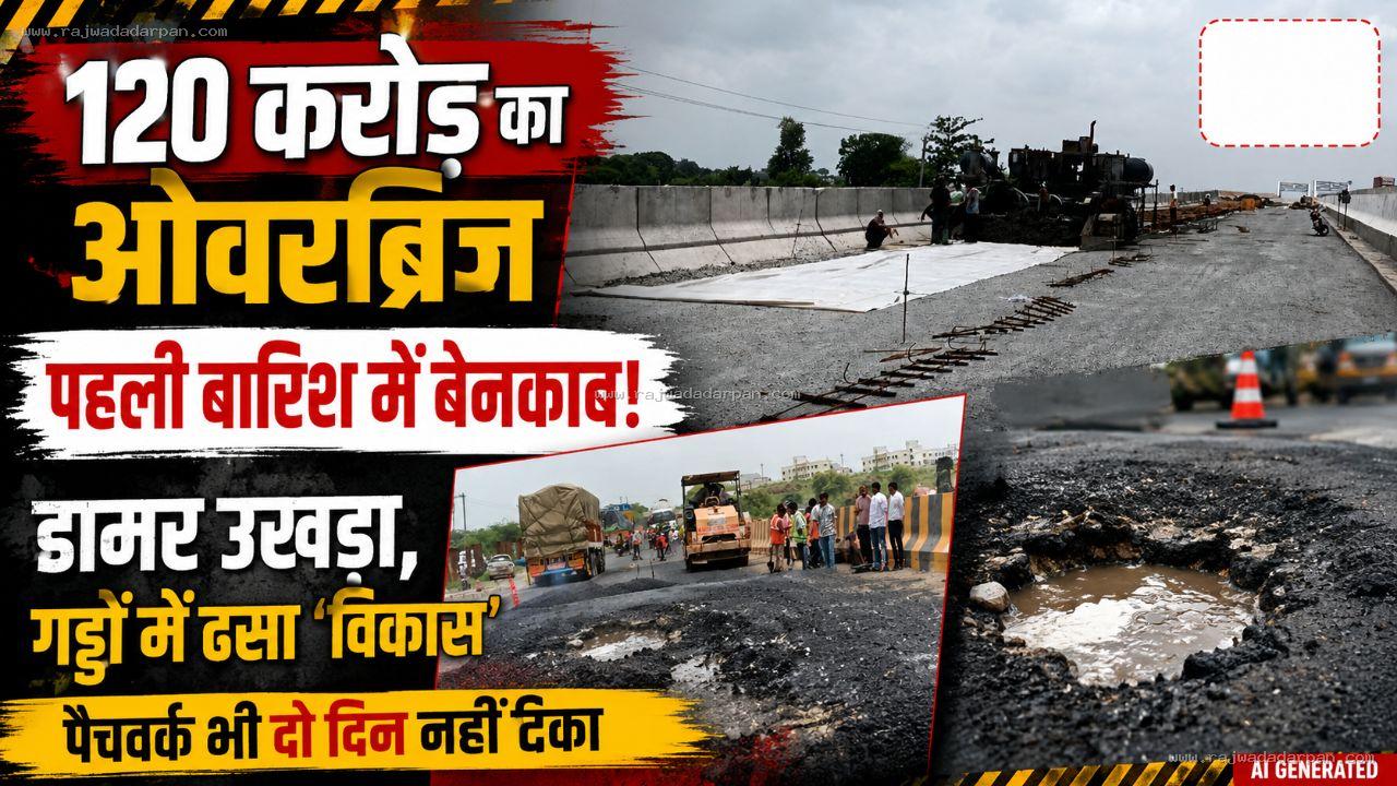 120 करोड़ का ओवरब्रिज पहली बारिश में बेनकाब: डामर उखड़ा, गड्ढों में धंसा 'विकास'; पैचवर्क भी दो दिन नहीं टिका