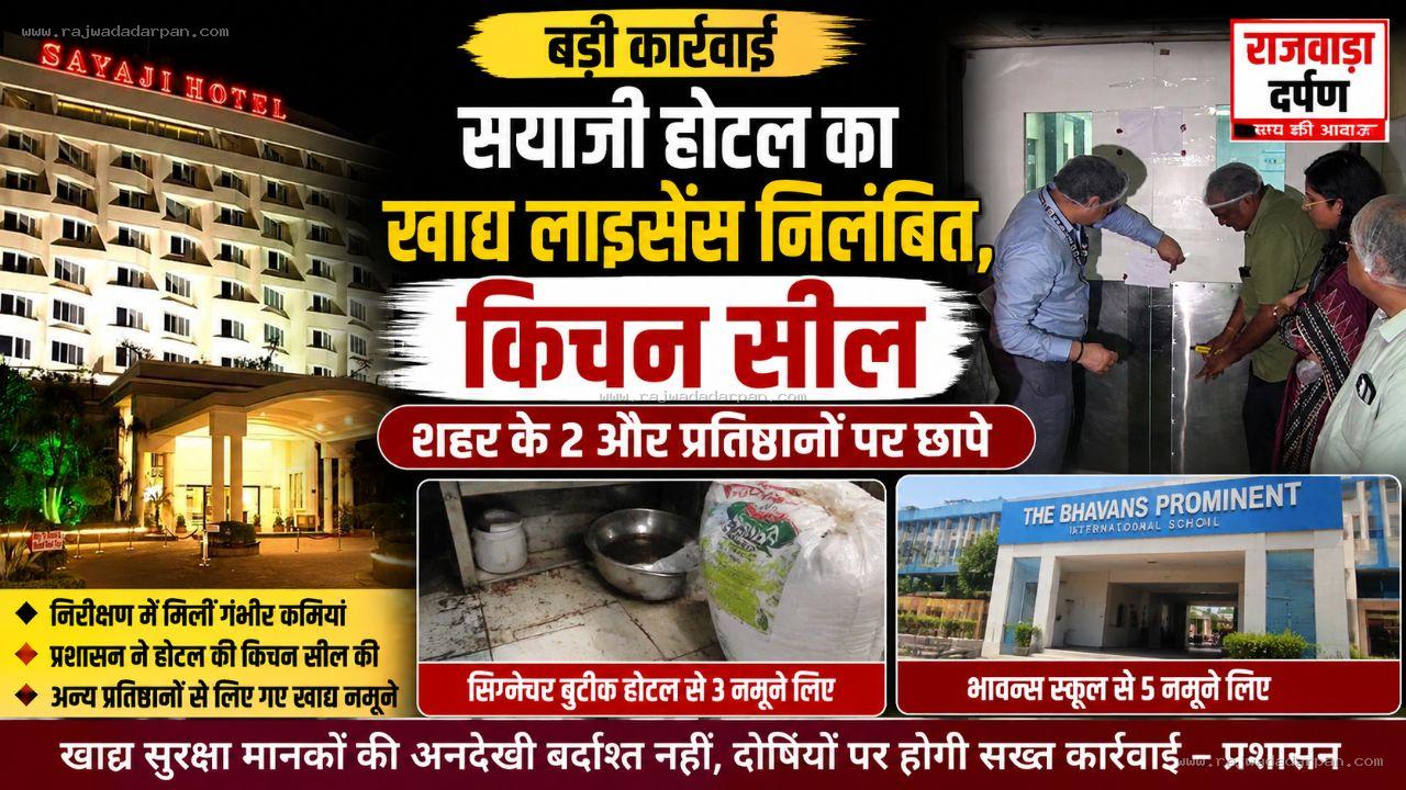 सयाजी होटल का खाद्य लाइसेंस निलंबित,किचन सील; शहर के 2 और प्रतिष्ठानों पर छापे

&nbsp;