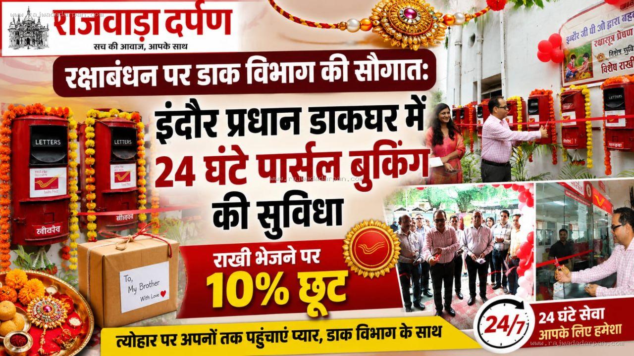 रक्षाबंधन पर डाक विभाग की सौगात: इंदौर प्रधान डाकघर में 24 घंटे पार्सल बुकिंग की सुविधा, राखी भेजने पर 10% छूट

&nbsp;