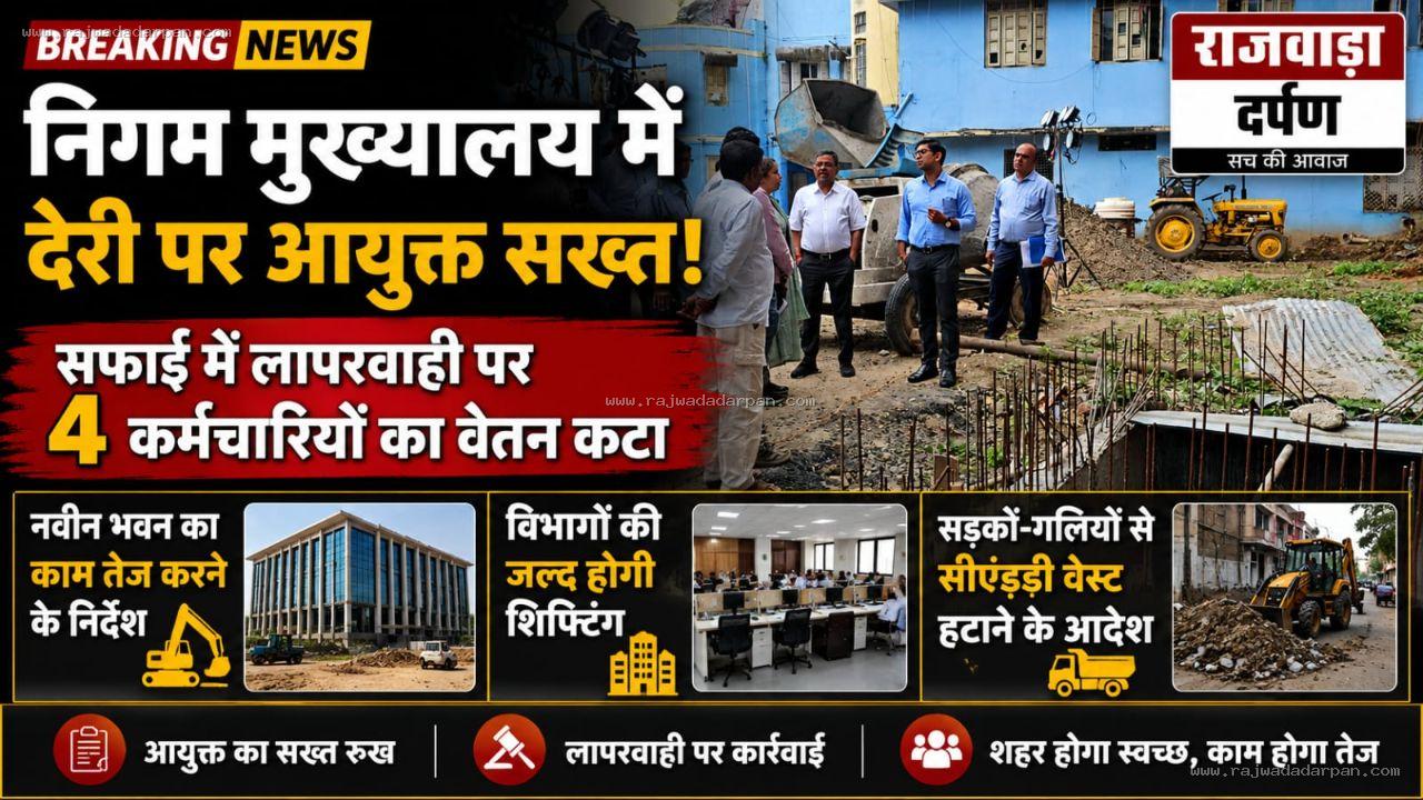 निगम मुख्यालय में देरी पर आयुक्त सख्त,सफाई में लापरवाही पर 4 कर्मचारियों का वेतन कटा

&nbsp;