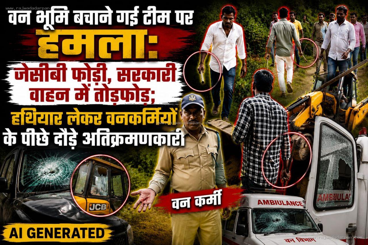 वन भूमि बचाने गई टीम पर हमला: जेसीबी फोड़ी, सरकारी वाहन में तोड़फोड़; हथियार लेकर वनकर्मियों के पीछे दौड़े अतिक्रमणकारी