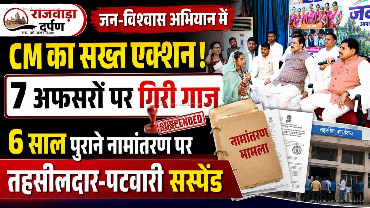 जन-विश्वास अभियान में CM का सख्त एक्शन: 7 अफसरों पर गिरी गाज,6 साल पुराने नामांतरण पर तहसीलदार-पटवारी सस्पेंड

&nbsp;