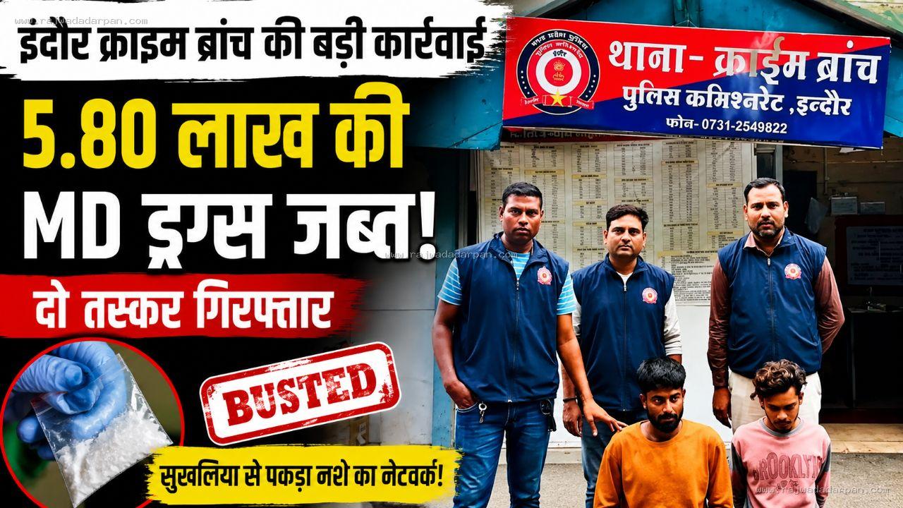 इंदौर में 5.80 लाख की एमडी ड्रग्स जब्त: सुखलिया से दो तस्कर गिरफ्तार, नेटवर्क खंगाल रही क्राइम ब्रांच

&nbsp;