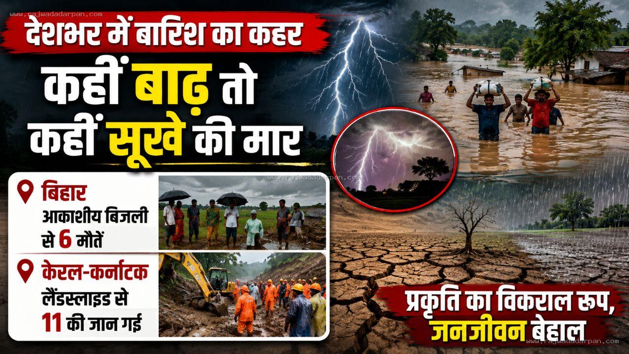 देशभर में बारिश का कहर, कहीं बाढ़ तो कहीं सूखे की मार: बिहार में आकाशीय बिजली से 6 मौतें, केरल-कर्नाटक में लैंडस्लाइड से 11 की जान गई

&nbsp;