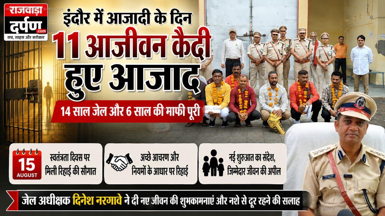 इंदौर में आजादी के दिन 11 आजीवन कैदी हुए आजाद, 14 साल जेल और 6 साल की माफी पूरी

&nbsp;