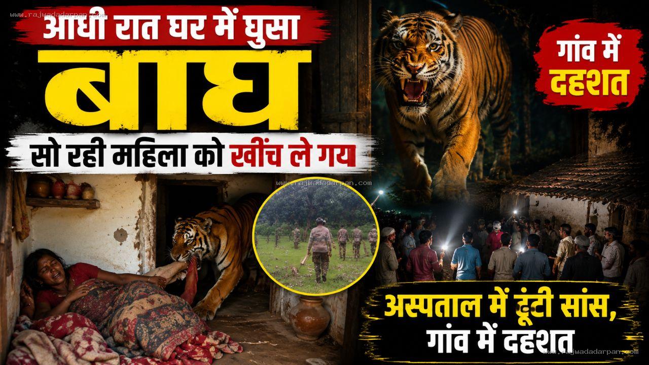 आधी रात घर में घुसा बाघ, सो रही महिला को खींच ले गया: अस्पताल में टूटी सांस, गांव में दहशत

&nbsp;